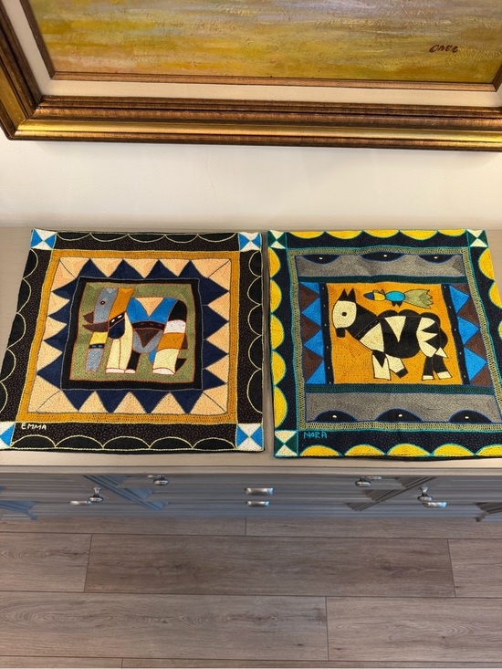 Handmade Other - Hand Embroidered African Tribal Boho Accent Throw Pillow Covers 17” Set Of 2